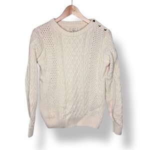 Women’s Organic Cotton Cable Knit Cream Sweater Fisherman Preppy Size M